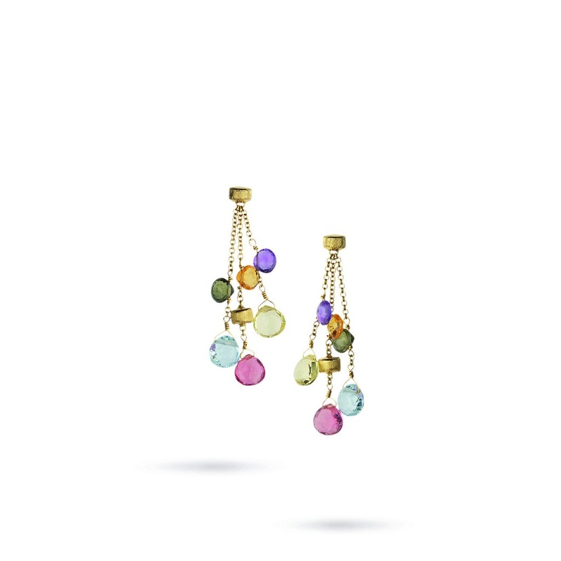 18K Yellow Gold  & Mixed Stone Three Strand Short Earrings