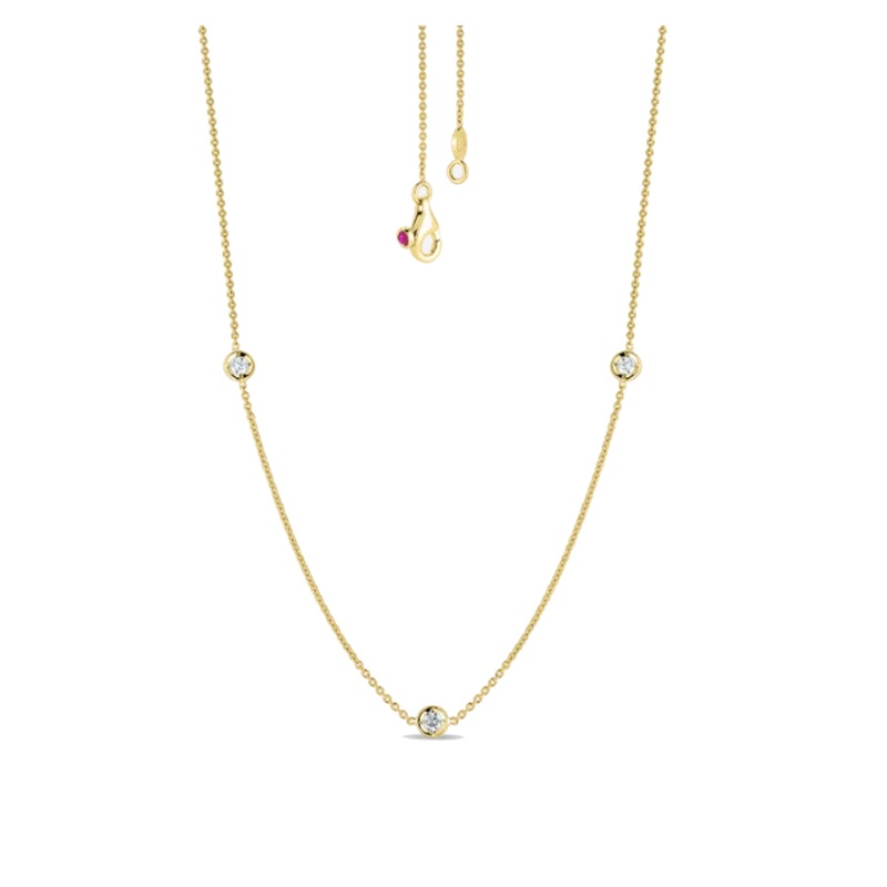 18K Yellow Gold Necklace With 3 Diamond Stations