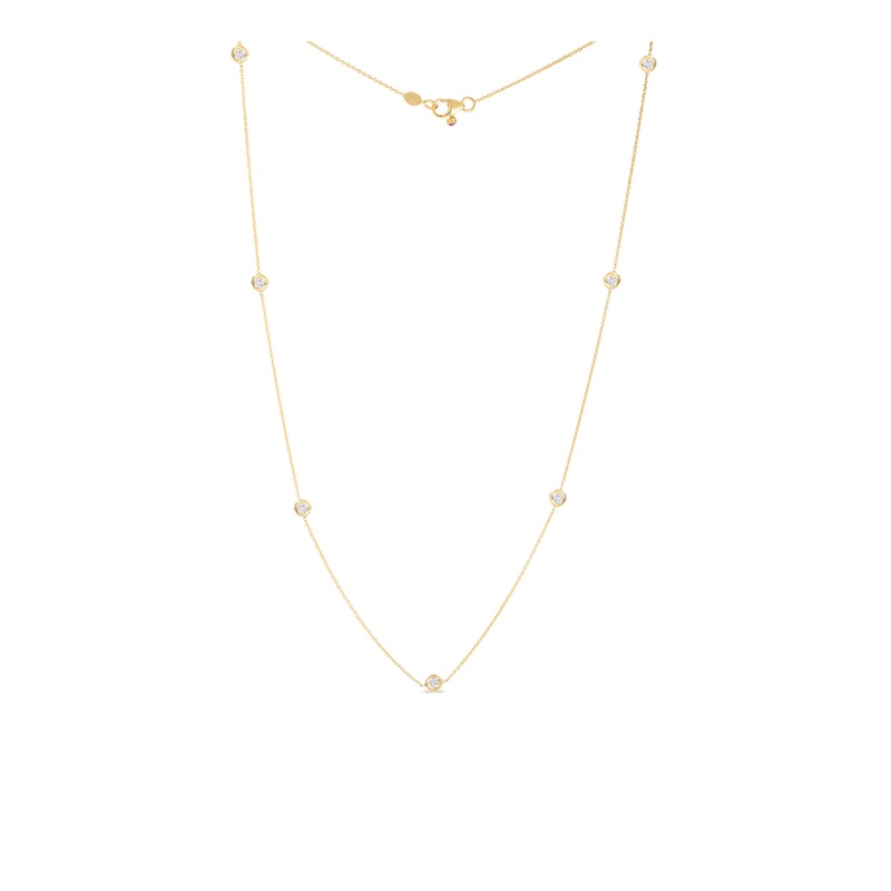 18K Yellow Gold Necklace With 7 Diamond Stations