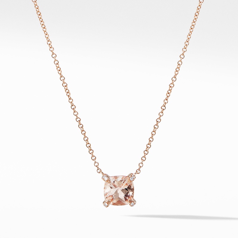 Petite Chatelaine Pendant Necklace in 18K Rose Gold with Morganite and Pave Diamonds
