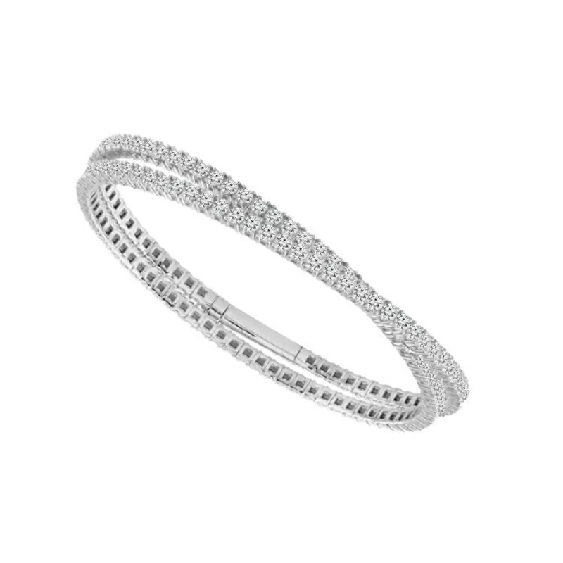 14K White Gold 6.50 ct. tw. Pave Diamond Double Row Flexible Bangle