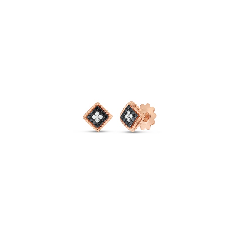 18K Rose Gold Palazzo Ducale Black & White Diamond Stud Earrings