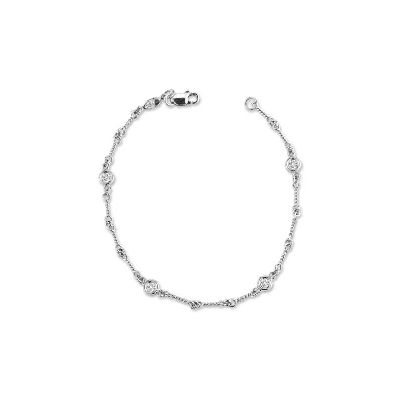 18K White Gold 4 Station Diamond Dog Bone Bracelet