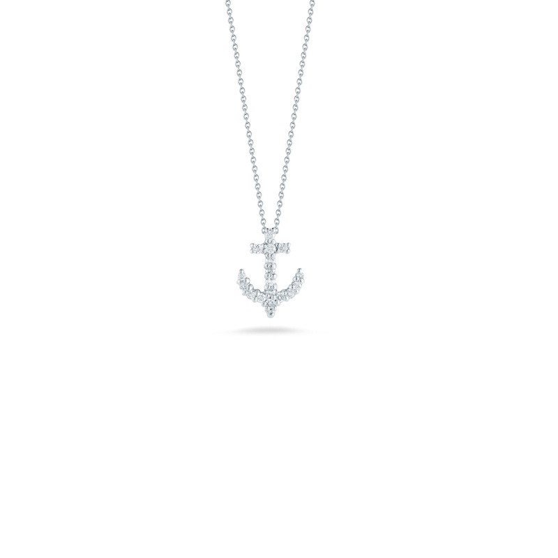 18K White Gold Anchor Pendant With Diamonds