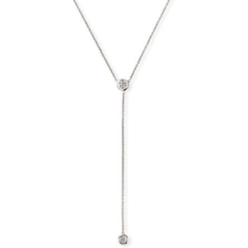 18K White Gold Diamond Bezel Y Drop Necklace