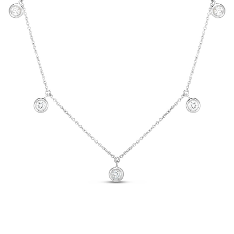 18K White Gold Five Diamond Drop Station Necklace