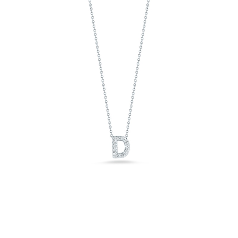 18K White Gold Love Letter D Pendant With Diamonds