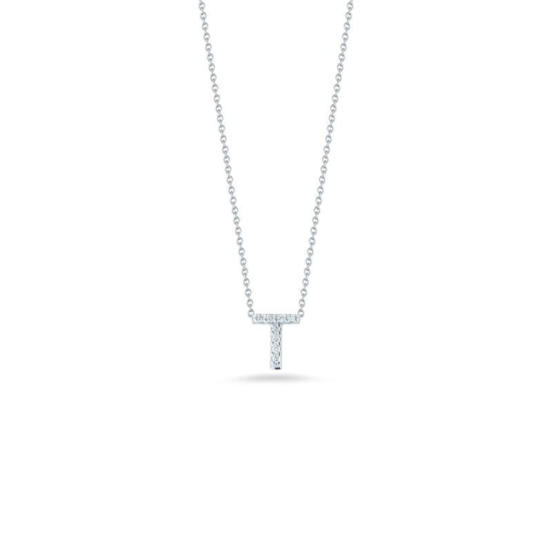 18K White Gold Love Letter T Pendant With Diamonds