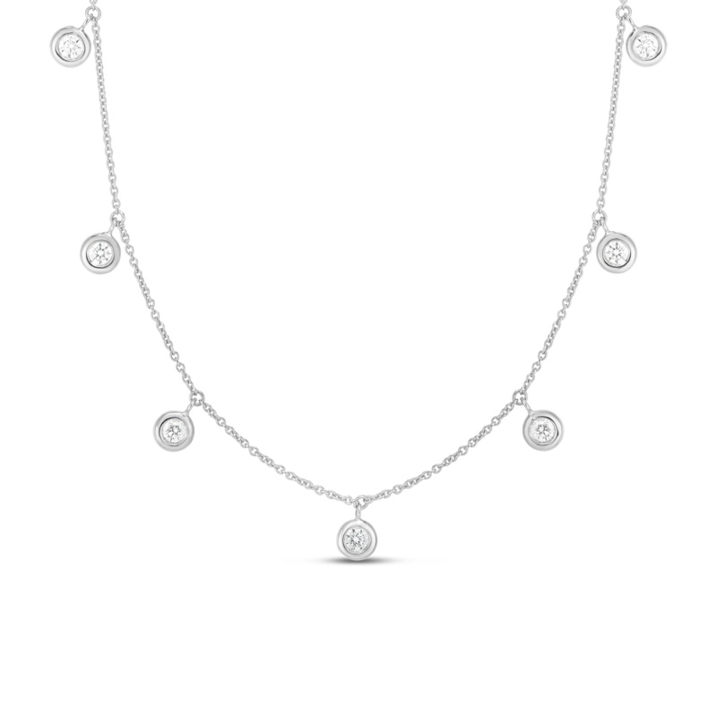 18K White Gold Seven Diamond Drop Station Necklace