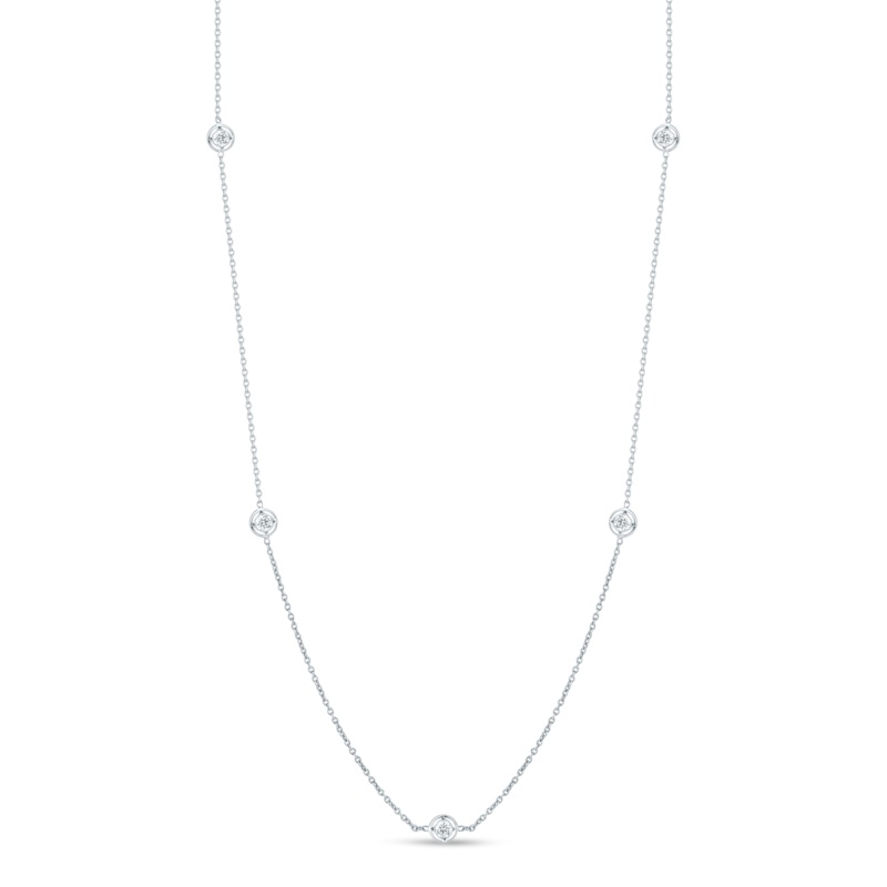 18K White Gold Seven Diamond Station Necklace