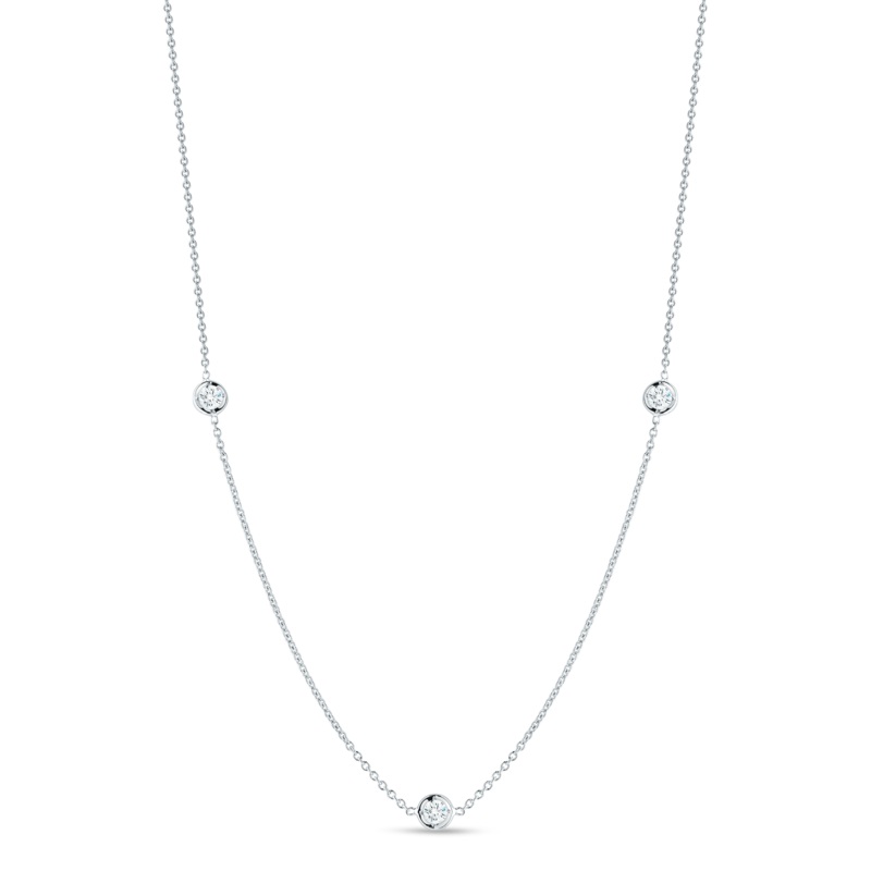 18K White Gold Three Station Diamond Necklace