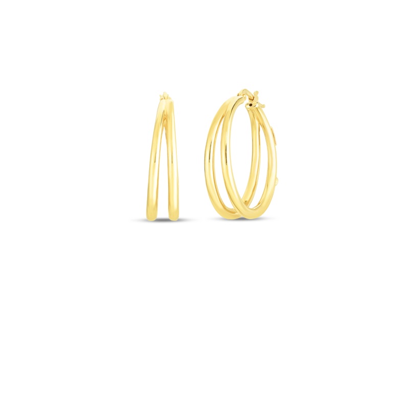 18K Yellow Gold Double Row Hoop Earrings