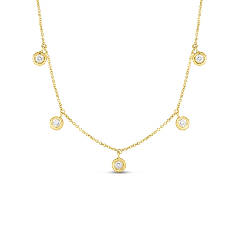 18K Yellow Gold Five Diamond Drop Station Necklace