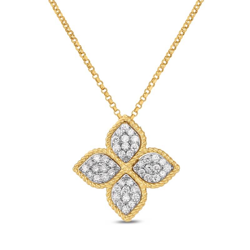 18K Yellow Gold Large Pendant With Diamonds Princess Flower