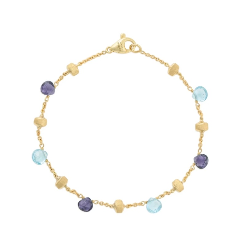 18K Yellow Gold Paradise Iolite and Blue Topaz Single Strand Bracelet