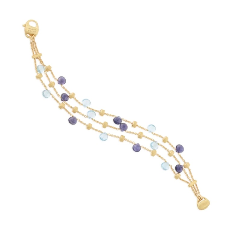 18K Yellow Gold Paradise Iolite and Blue Topaz Three Strand Bracelet