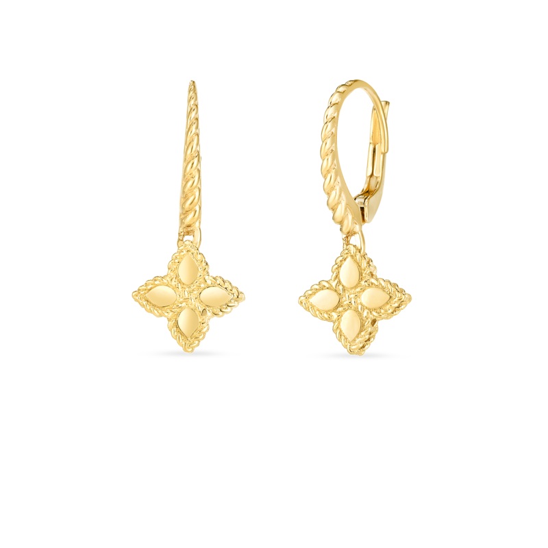 18K Yellow Gold Princess Flower Small Drop Earrings