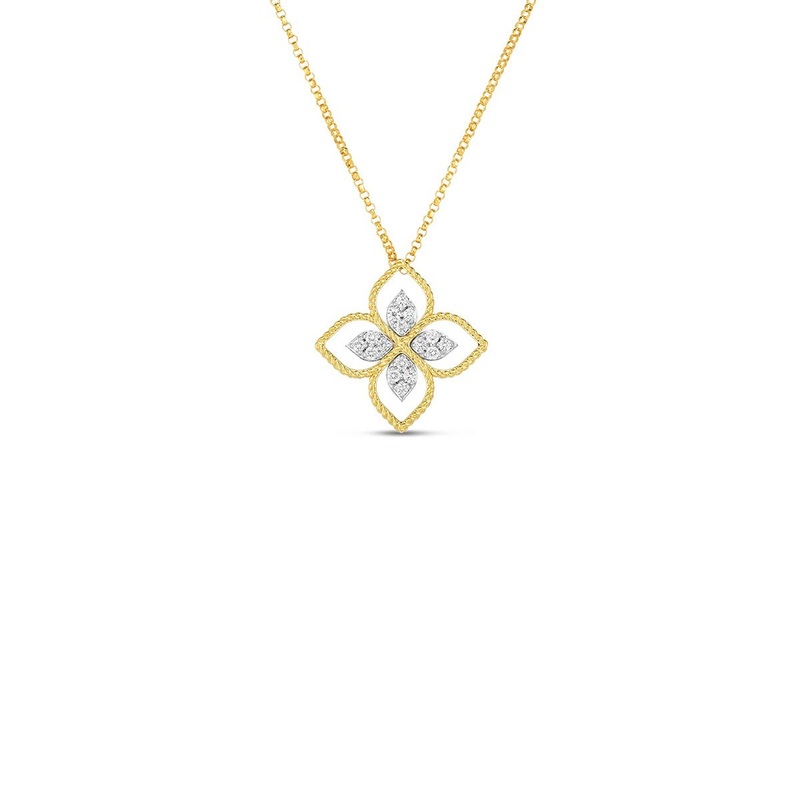 18K Yellow Gold Principessa Large Flower Pendant With Diamond Accents