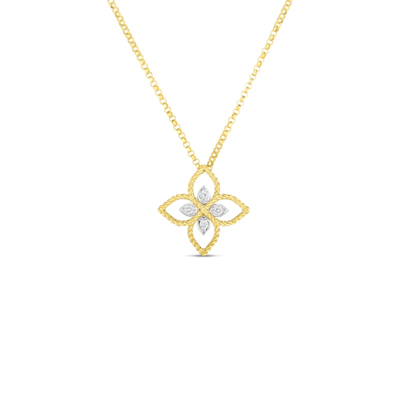 18K Yellow Gold Principessa Small Flower Pendant With Diamond Accents