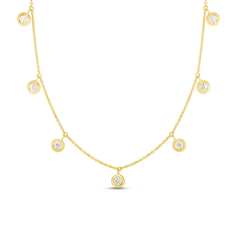 18K Yellow Gold Seven Diamond Drop Station Necklace