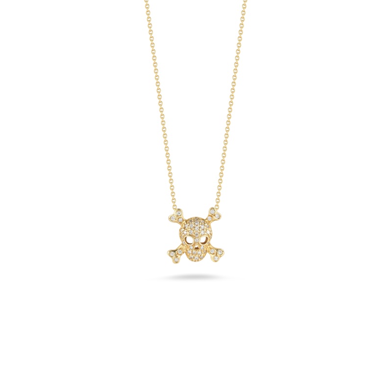 18K Yellow Gold Skull & Crossbones Pendant With Diamonds