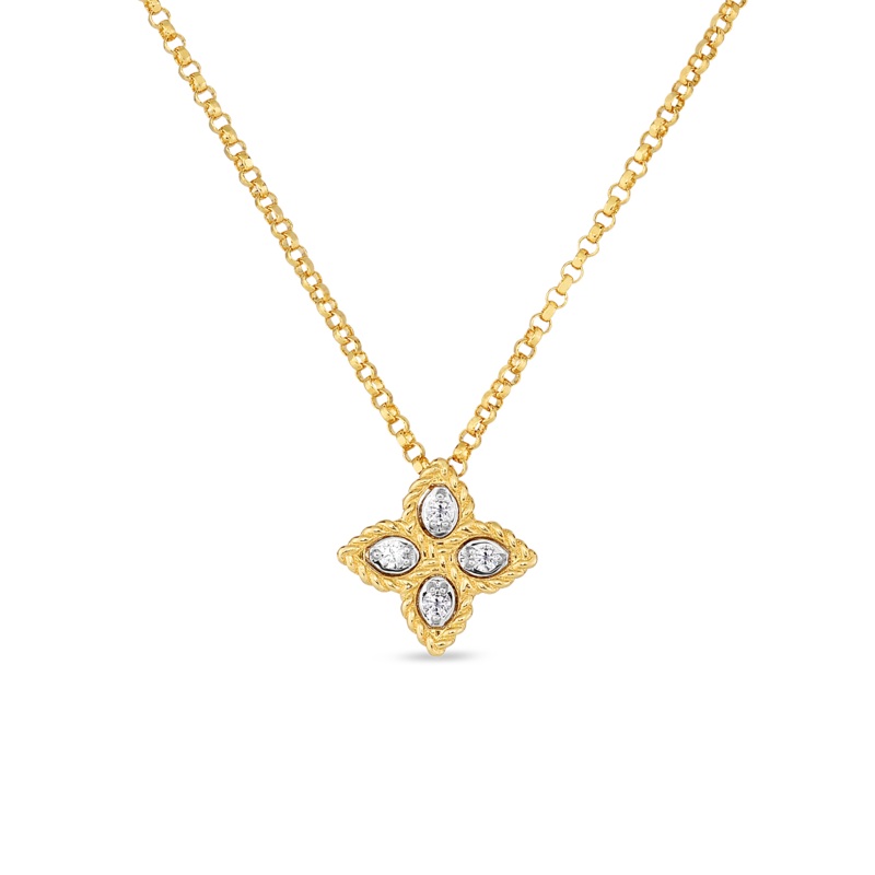 18K Yellow Gold Small Pendant With Diamonds Princess Flower