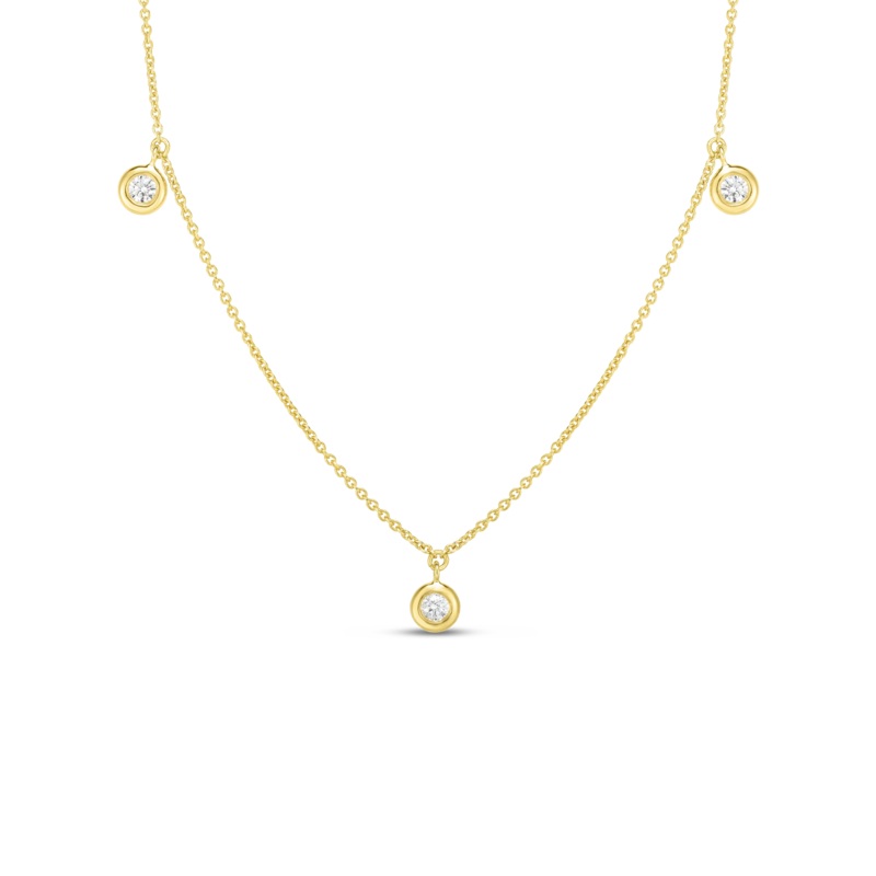18K Yellow Gold Three Diamond Drop Station Necklace