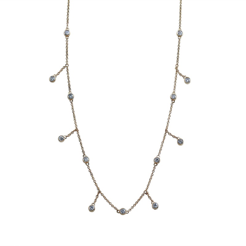 14K Yellow Gold Diamond Dangle Multi Station Necklace