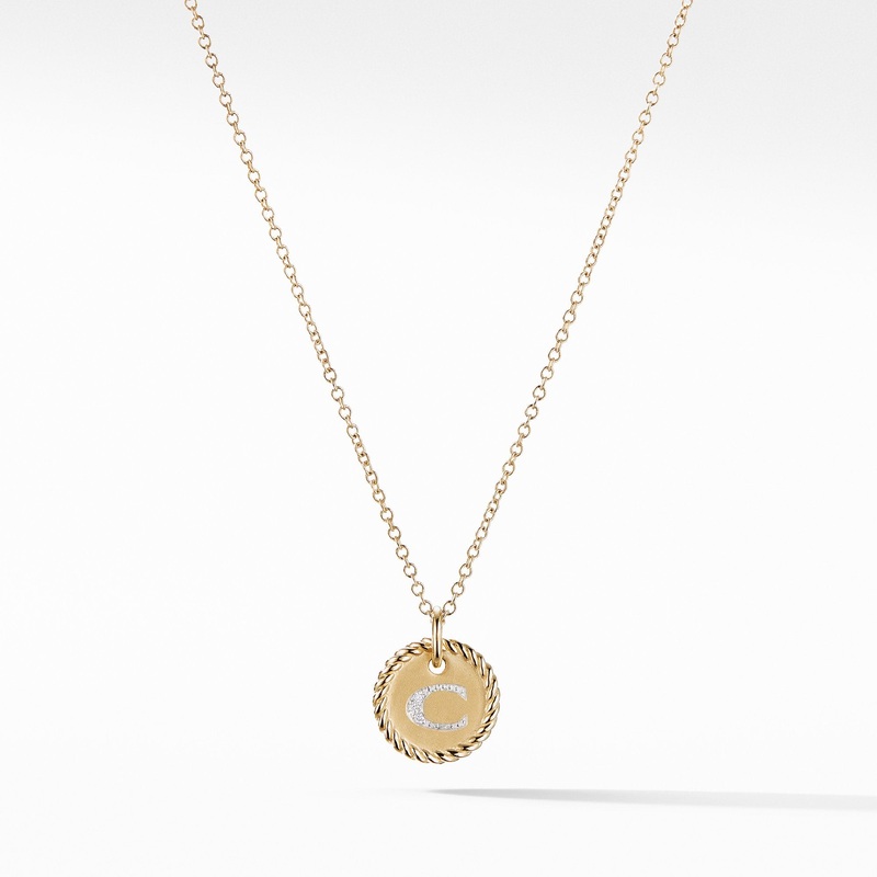 “C” Pendant with Diamonds in Gold on Chain