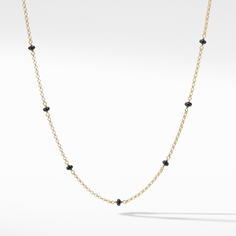 Cable  Collectibles Bead and Chain Necklace in 18K Yellow Gold with Black Spinels