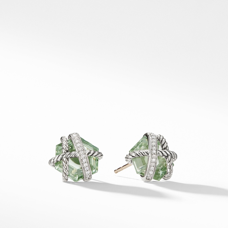 Cable Wrap Earrings with Prasiolite and Diamonds