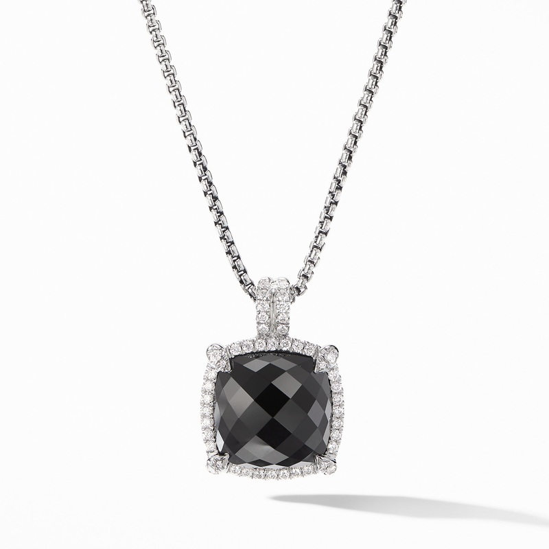 Chatelaine Pave  Bezel Pendant Necklace with Black Onyx
