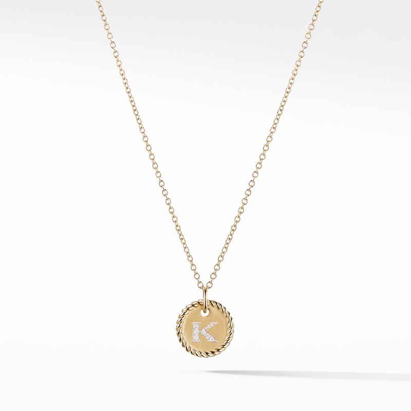 “K” Pendant with Diamonds in Gold on Chain