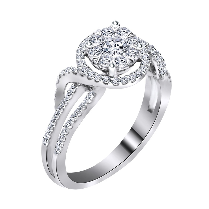 14K White Gold Diamond Cluster Swirl Crossover Ring (0.60 ct. tw.)