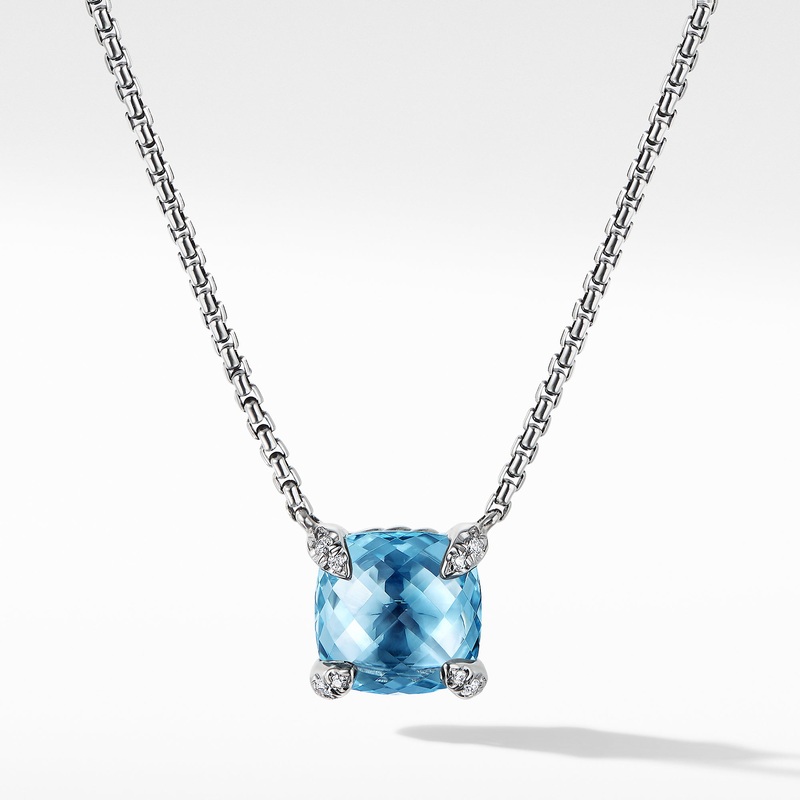 Chatelaine Pendant Necklace with Blue Topaz and Diamonds