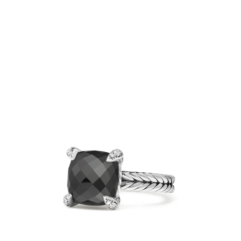 Chatelaine Ring with Black Onyx and Diamonds, 11mm
