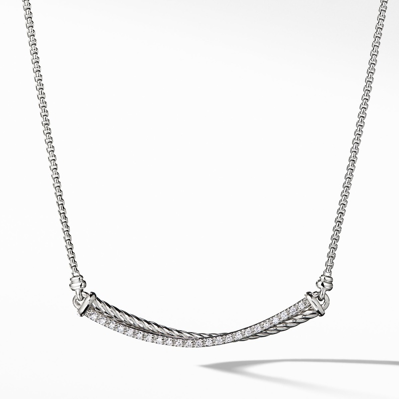 Crossover Bar Necklace with Diamonds