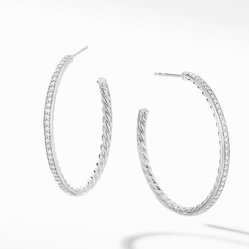 Medium Hoop Earrings with Pave Diamonds