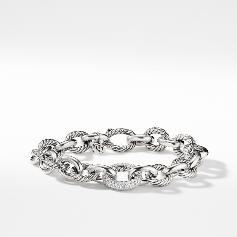 Oval Large Link Bracelet with Diamonds