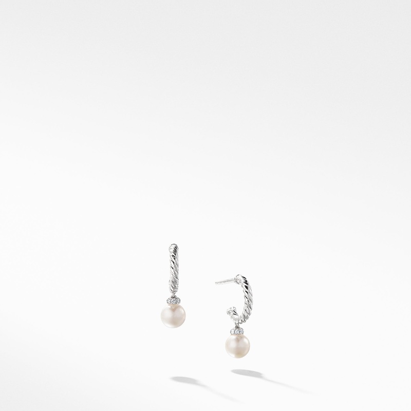 Solari Hoop Earrings with Cultured Pearl and Diamonds in 18K White Gold