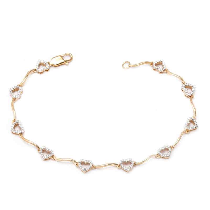 14K Gold 0.50CTW Diamond Heart Link Bracelet