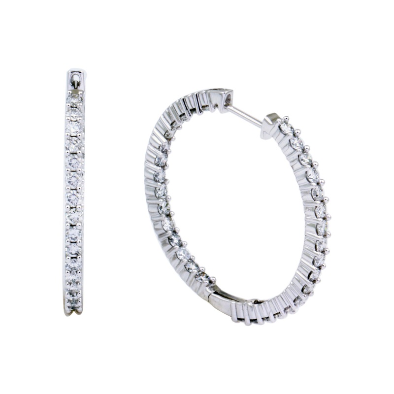 14K Gold 3.00 CTW Diamond In & Out Hoop Earrings