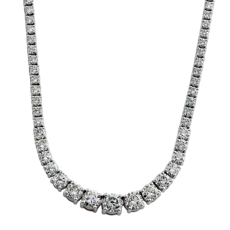 14K Gold Diamond Riviera Tennis Necklace 17″