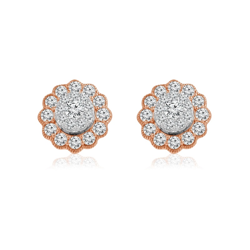 14K White and Rose Gold 0.35 CTW Diamond Flower Stud Earrings