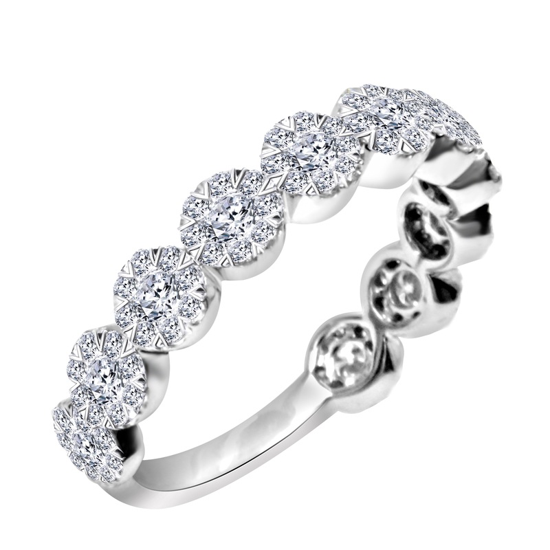 14K White Gold 1.00CTW Diamond Cluster Band