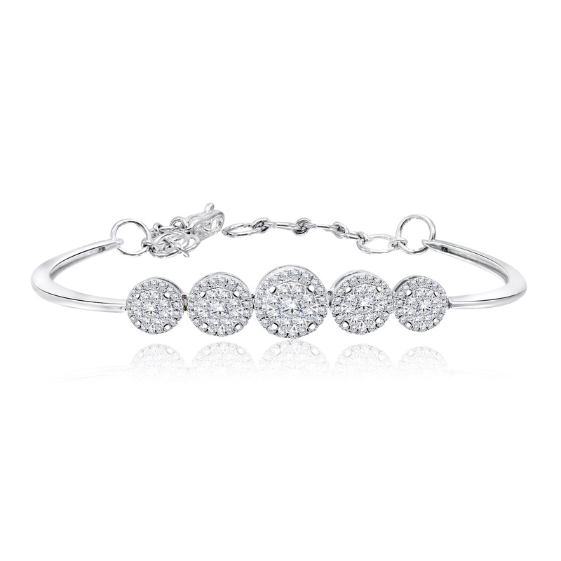 14K White Gold Diamond Cluster 5 Station Bracelet (1.15CT TW)