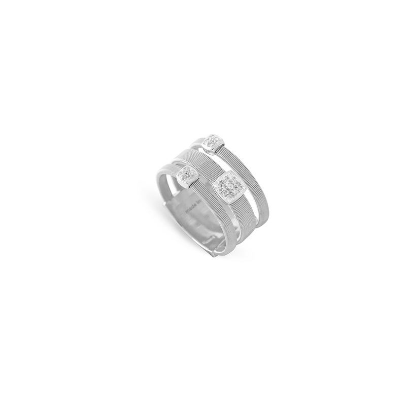 18K Three Strand Ring with Diamonds in White Gold