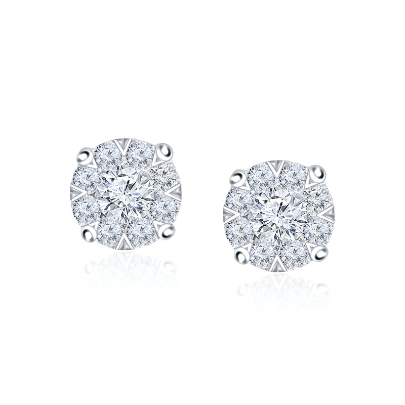 Diamond Cluster Stud Earrings 14k White Gold (1.50 ct. tw.)