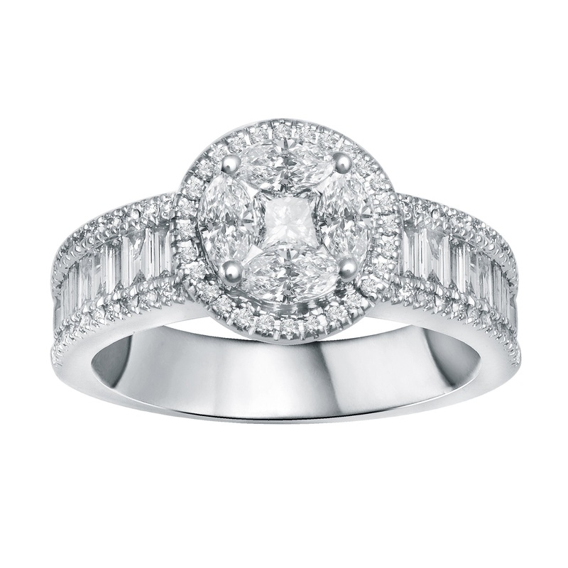 14K White Gold 1.33CTW Diamond Cluster Ring