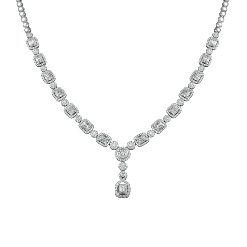 14K White Gold 5.00CTW Diamond Drop Necklace